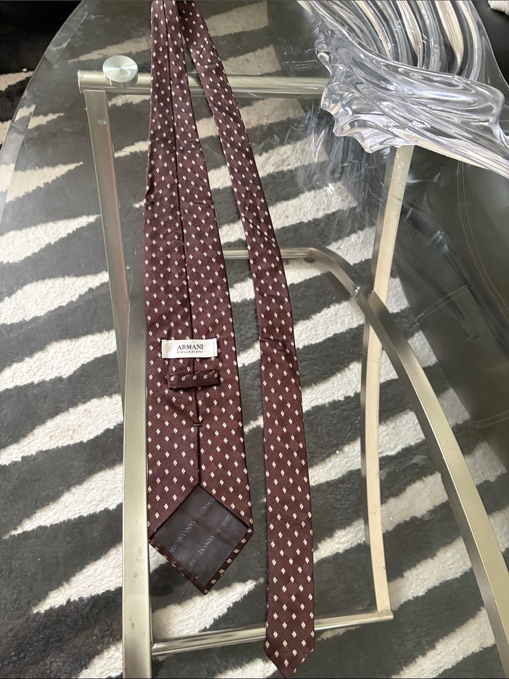 Giorgio Armani Brown Silk Tie with Cream Dot Pattern